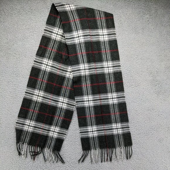 Cashmink Scarf By V.Fraas 100% Acrylic Soft White Black Red Plaid Pattern Scarf - Picture 5 of 6